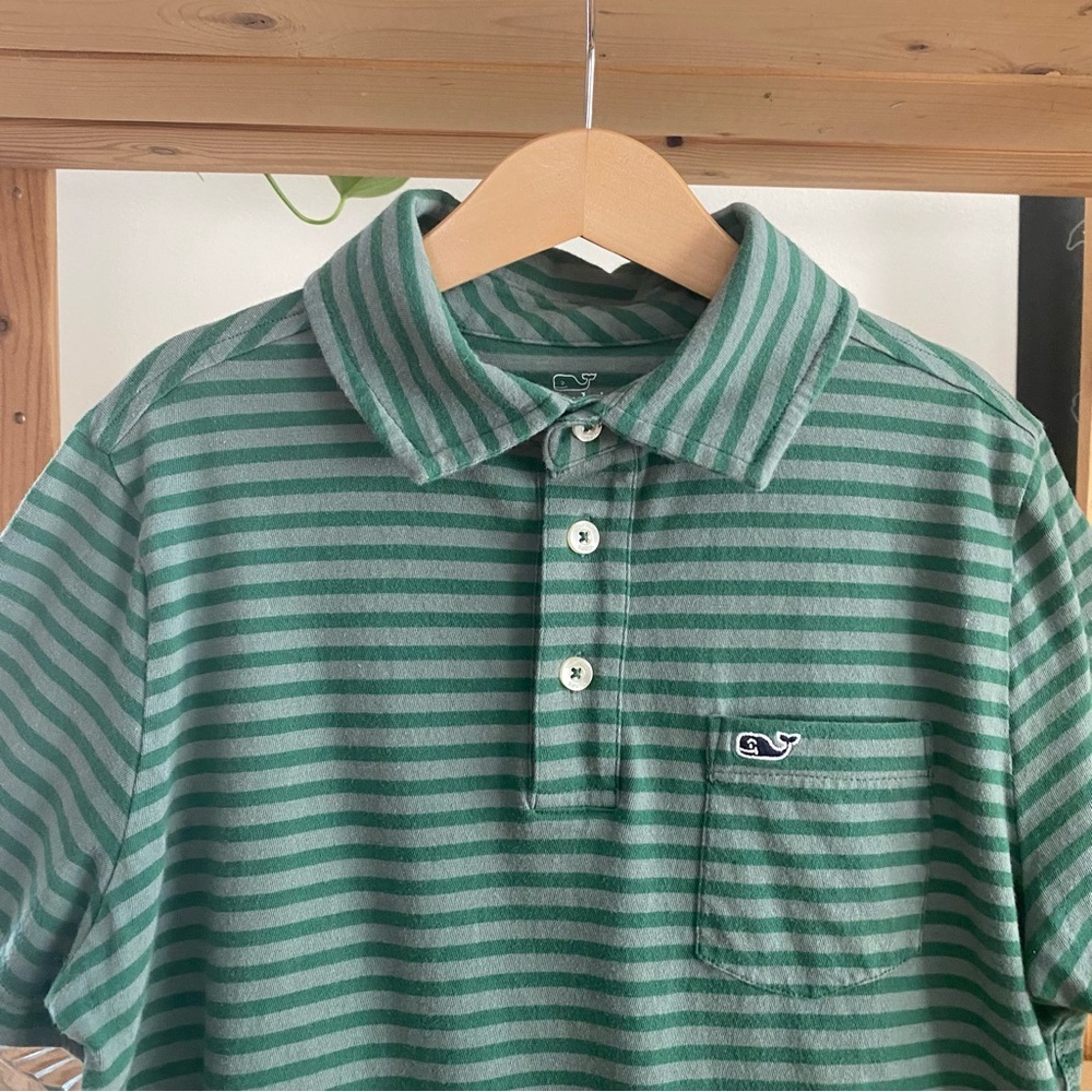 Vineyard Vines Green Gray Island Stripe Pocket Polo Shirt Medium - Picture 6 of 10